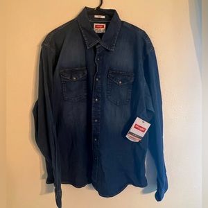 Men’s XL Wrangler New Slim Fit Pearl Snap Denim long sleeve shirt top